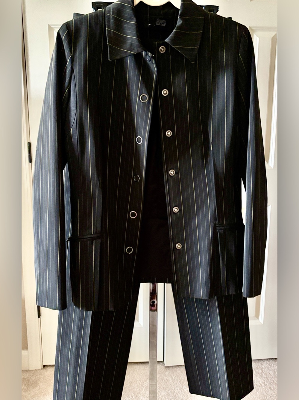 Etcetera Black Pinstripe Pantsuit Jacket and Pants